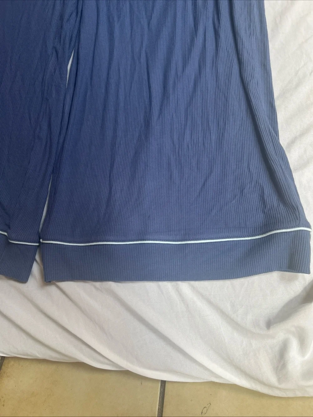 State of Day Ribbed Notched-Collar Button Down Periwinkle Blue PJ’s Set Size XL